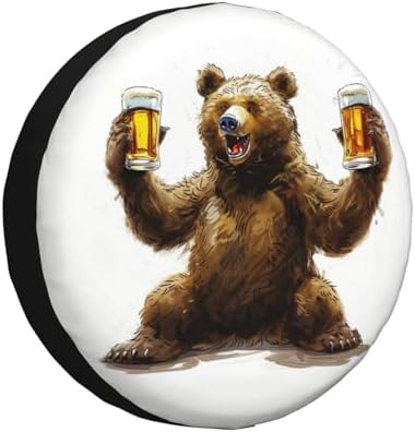 Bear with Beer Spare Tire Cover Weatherproof Universal Wheel Protectors Wheel by Unknown