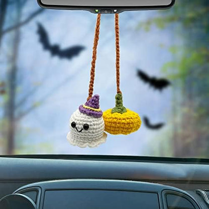 Halloween Outdoor Decorations Crochet Pumpkin and Ghost Car Decor by MHRYEZ