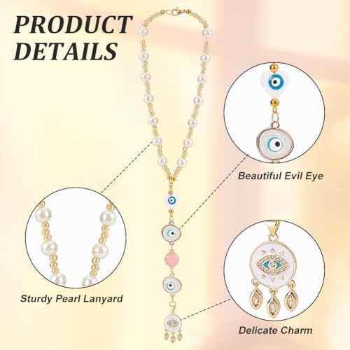 Evil Eye Car Hanging Ornament Heart Evil Eye Rear View Mirror Car Charm - Image 3