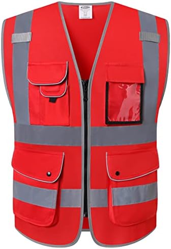 JKSafety Safety Vest for Men Women Reflective Hi Vis JK150 Red M by JKSafety