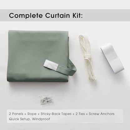 NICETOWN Outdoor Curtains Windproof Adhesive Top W66xL90 Sage Green - Image 5