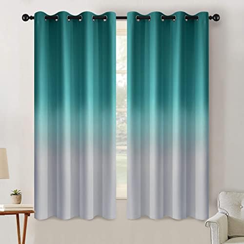 SimpleHome Teal to Grey White Ombre Room Darkening Curtains 63 Inch by SimpleHome