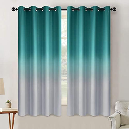 SimpleHome Teal to Grey White Ombre Room Darkening Curtains 63 Inch by SimpleHome