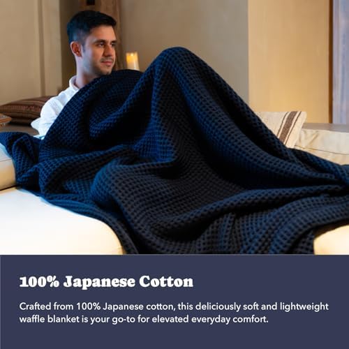 Luxury Organic Japanese Cotton Waffle Towelket Throw Blanket Bedspread - Image 3