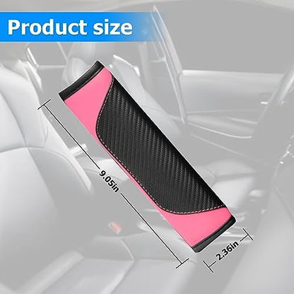 AUCELI 2PCS Carbon Fiber Car Seat Belt Cover, Breathable Leather - Image 2