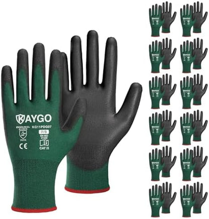 KAYGO Safety Work Gloves for Men Women, PU Coated Palm & Fingers by KAYGO