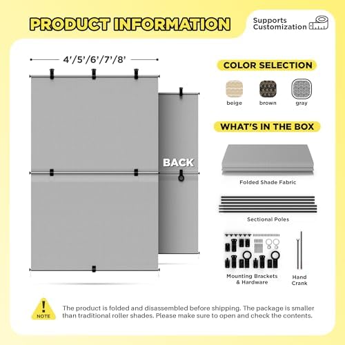 Outdoor Roller Shade 8'W x 12.5'H Cordless Shades Roll Up, Folding Exterior - Image 5