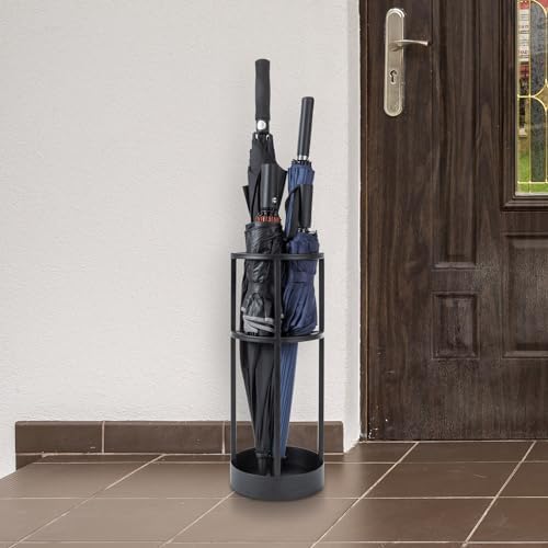 MyGift 20 Inch Tall Modern Round Matte Black Metal Freestanding Entryway - Image 3