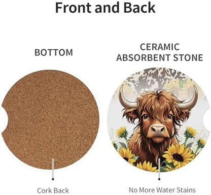 Highland Cow Car Cup Holder Coasters 2 Pack 2.63" - Image 3