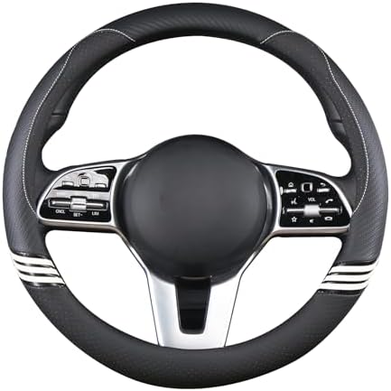 Small 14 inch Cute Leather Steering Wheel Cover Black - Image 4