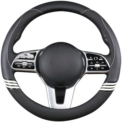 Small 14 inch Cute Leather Steering Wheel Cover Black - Image 4