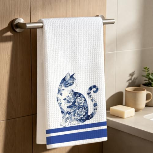 Chinoiserie Cat Kitchen Towel, Porcelain Style Cat Decor Dish Towel - Image 6