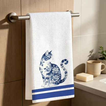 Chinoiserie Cat Kitchen Towel, Porcelain Style Cat Decor Dish Towel - Image 6