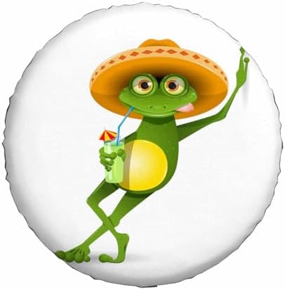 Green Frog Spare Tire Cover Wear Sombrero and Drink a Cocktail Summer Beach - Image 2