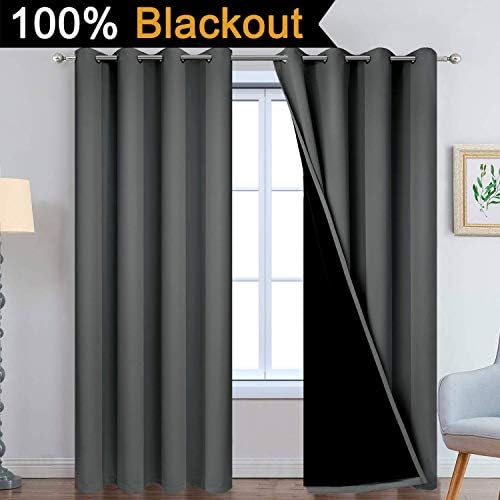 Yakamok Dark Grey 100% Blackout Curtains 96 Inches Long 52" Wide 2 Panels - Image 2