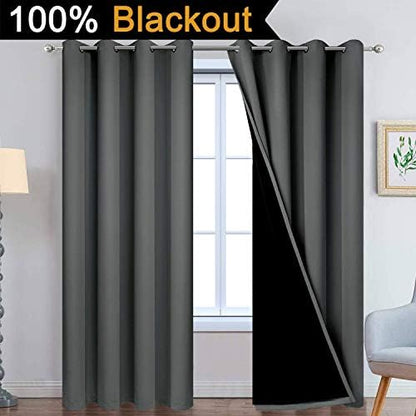 Yakamok Dark Grey 100% Blackout Curtains 96 Inches Long 52" Wide 2 Panels - Image 2