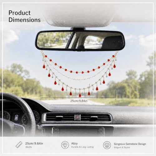 Triple Layer Water Drop Zircon Boho Rear View Mirror Charm Red Car Hanging - Image 2