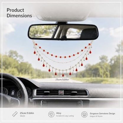 Triple Layer Water Drop Zircon Boho Rear View Mirror Charm Red Car Hanging - Image 2
