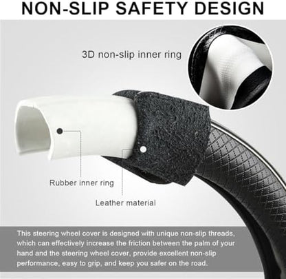 Car Steering Wheel Cover, 15 Inch Anti-Slip Breathable Leather Auto Steering - Image 3