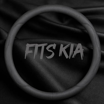 Leather Car Steering Wheel Cover, Breathable Laser-Perforated, Pure Black by TRROCC
