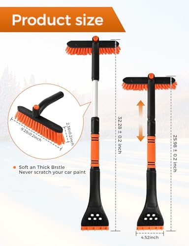 34" Extendable Ice Scrapers for Car Windshield 2-in-1 Snow Brush for Car Snow - Image 7