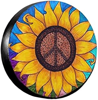 Peace Sign Sunflower Spare Tire Cover, Universal Wheel Tire Cover by FEIONAGY