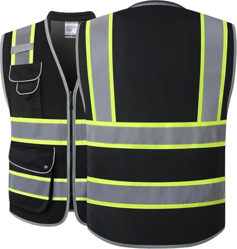 JKSafety Hi Vis Safety Vest for Men Women Cushioned Collar JK101 Black 5XL - Image 5