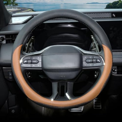 Valleycomfy Microfiber Leather Steering Wheel Cover 14.5"-15" Brown - Image 2