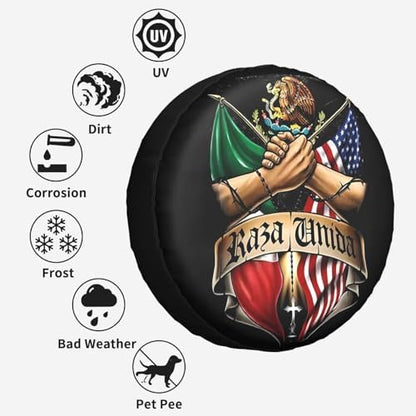 Mexican American Flag Eagle Weatherproof Spare Tire Cover - Image 6