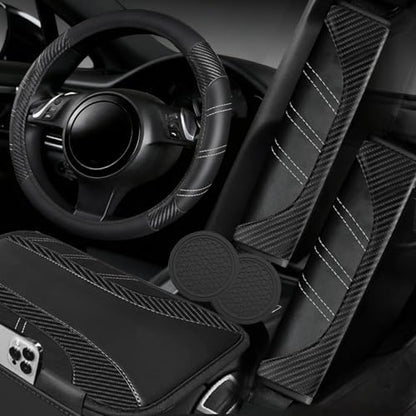NBTEPEM 6 Pcs Black Carbon Fiber Steering Wheel Cover Set, Sport Microfiber by NBTEPEM