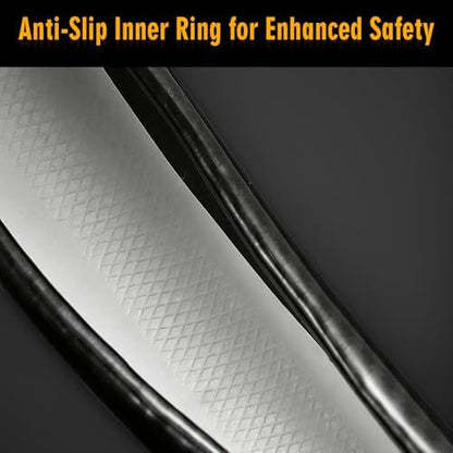 KAFEEK Classic Carbon Fiber Steering Wheel Cover, 15 inch - Image 4