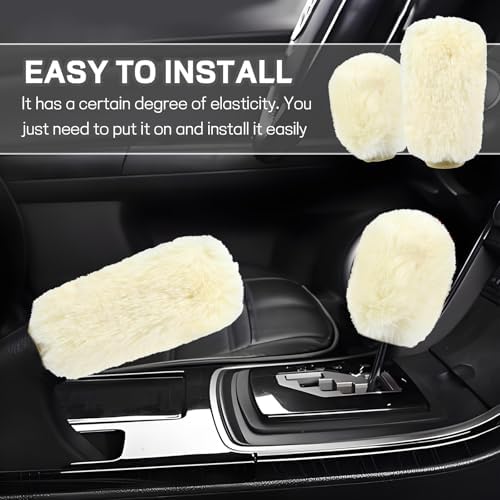 Hovom 2PCS Fluffy Car Gear Shift Knob Cover & Handbrake Cover - Image 5