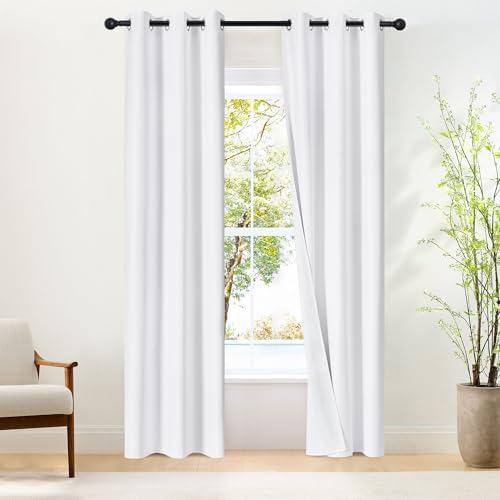 NICETOWN 100% Blackout Window Curtain Panels 84" Length, Snow White, 34 inches by NICETOWN