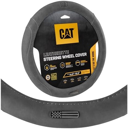Cat® US Flag Leather Steering Wheel Cover w Metal Flag Emblem, Standard by CatAuto