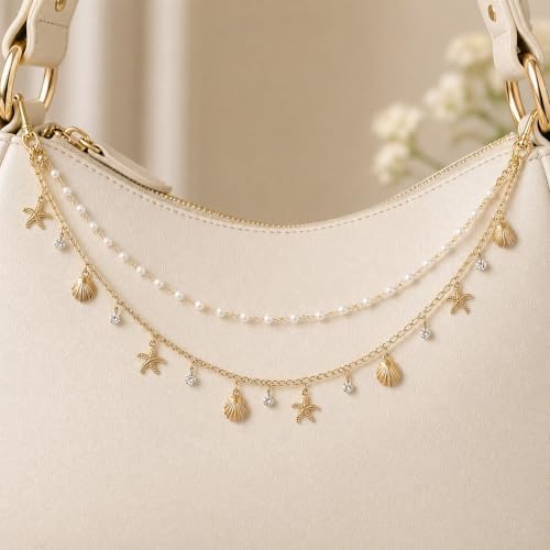 Rear View Mirror Charm Ocean Double Chain Pearl Beach Car Decor - Image 6