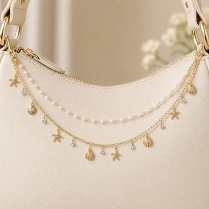 Rear View Mirror Charm Ocean Double Chain Pearl Beach Car Decor - Image 6