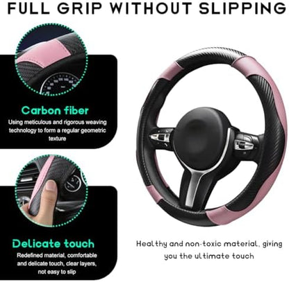 Car Steering Wheel Cover, 15 inch Carbon Fiber Microfiber Leather Elastic - Image 3