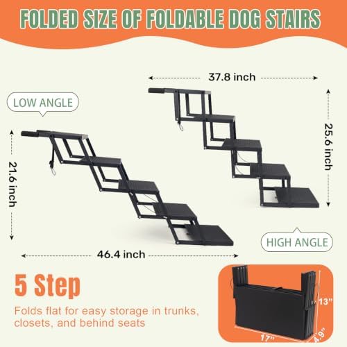 Foldable Dog Stairs for Car, HisFox Portable Dog Steps for Dogs, 5 Steps - Image 3