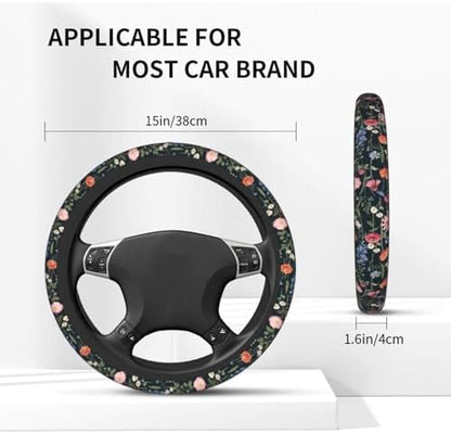 Wildflower Car Steering Wheel Cover 15 in, 2 Cute Floral Car Coasters - Image 6