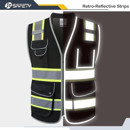 JKSafety Hi Vis Safety Vest for Men Women Cushioned Collar JK101 Black 5XL - Image 4