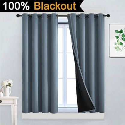 Yakamok Stone Blue 100% Blackout Curtains 45 Inches Long 52" Wide 2 Panel - Image 2