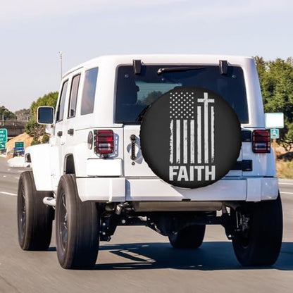 Christian Distressed White USA Flag Spare Tire Cover Dust-Proof Wheel Tire - Image 3