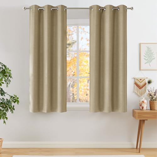 NICETOWN Short Faux Linen Oatmeal Blackout Curtains W42 by L63 by NICETOWN