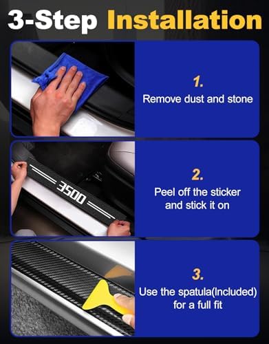 Door Sill Protectors for RAM 3500 & Silverado 3500 HD, Carbon Fiber Leather - Image 3