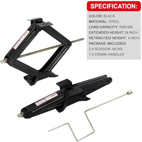 5000 lb Lift 24" RV Stabilizing Scissor Jack, Scissor Lifting Jacks w/Handle - Image 7