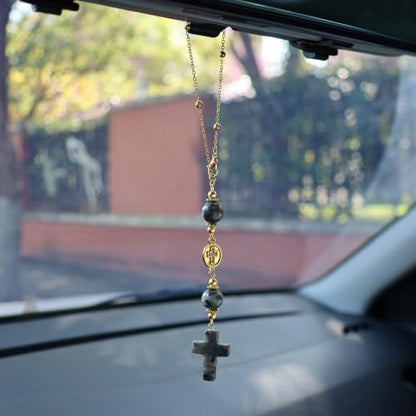 Larvikite Cross Car Hanging Ornament - Image 2