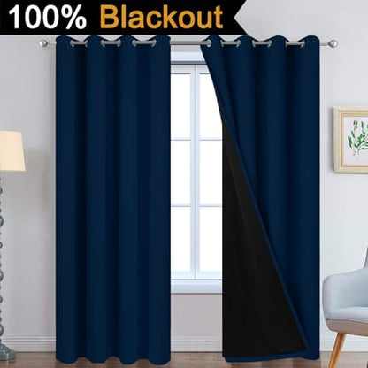 Yakamok Dark Blue 100% Blackout Curtains 96 Inches Long 52" Wide 2 Panels - Image 3