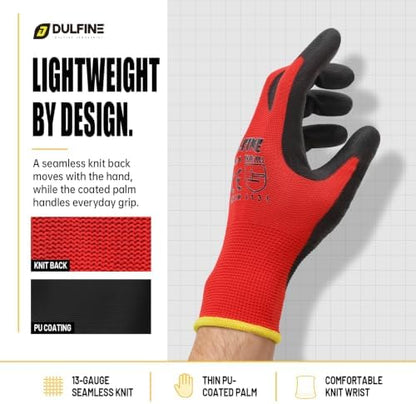 DULFINE Safety Work Gloves for Men 60 Pairs, Ultra-Thin PU Coated Red L - Image 2