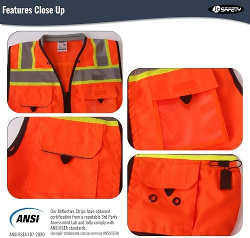 JKSafety Hi-Vis Unisex Surveyor Safety Vest Heavy Duty PPE Inner Pockets - Image 2