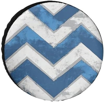 Camper Spare Tire Cover Blue and White Chevron Protectors Weatherproof by HighonHi